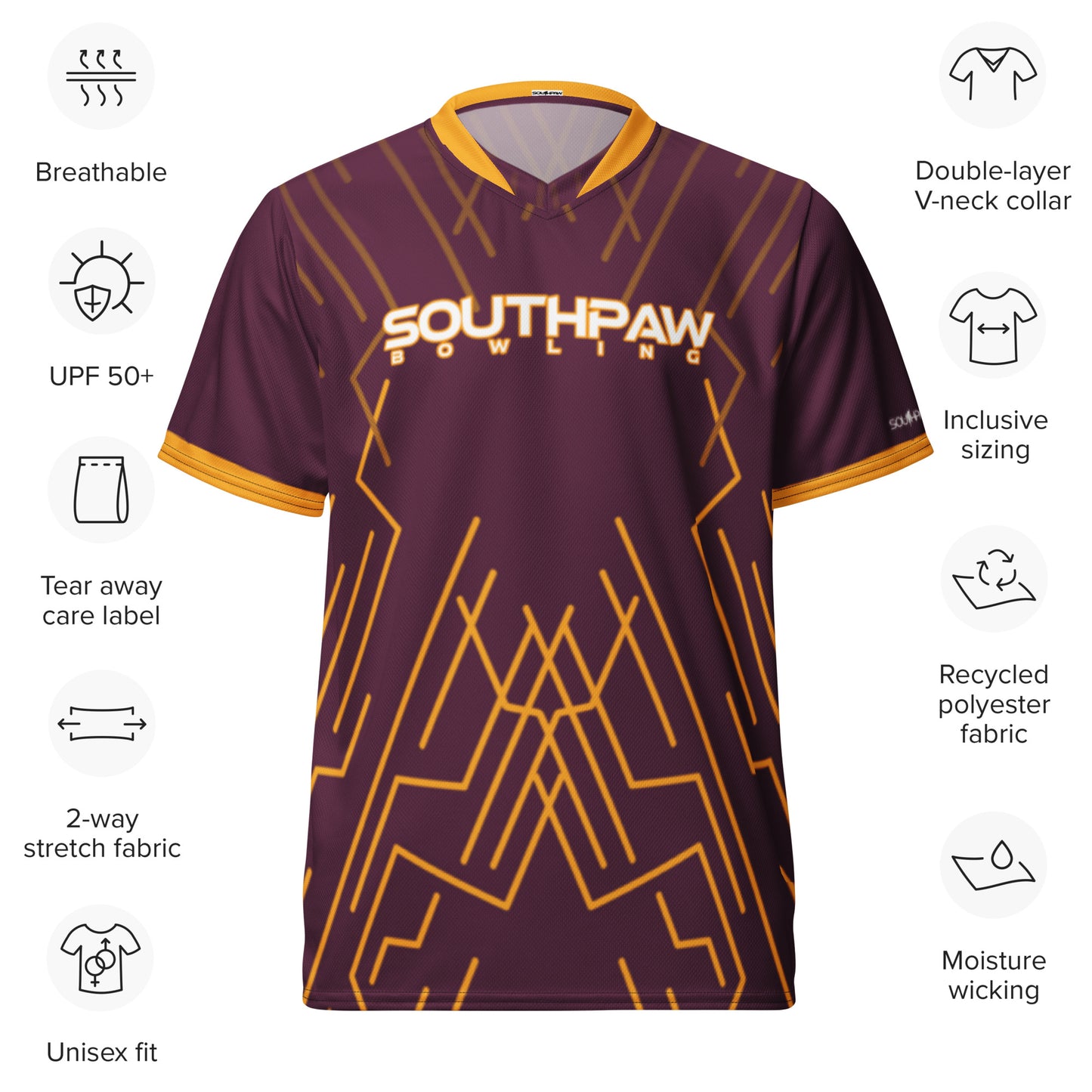 Southpaw Bowling Jersey - maroon/gold_wires