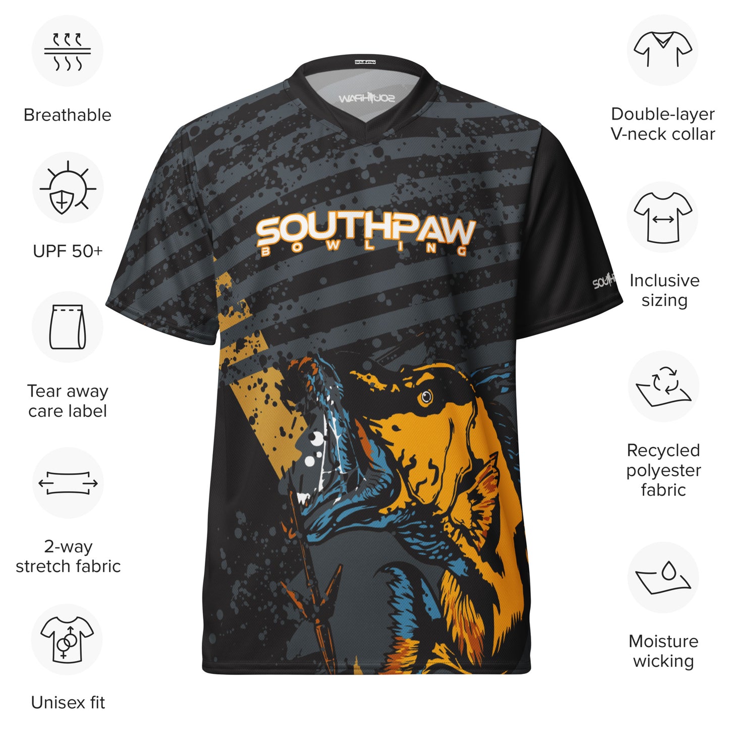 Southpaw Bowling Jersey - black/grey/gold_fishface